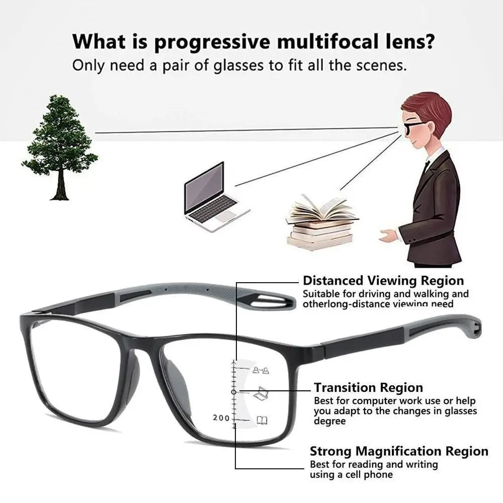 New TR90 Anti-blue Light Multifocal Reading Glasses Men Women Progressive Near Far Eyewear Ultralight Sports Farsight Eyeglasses