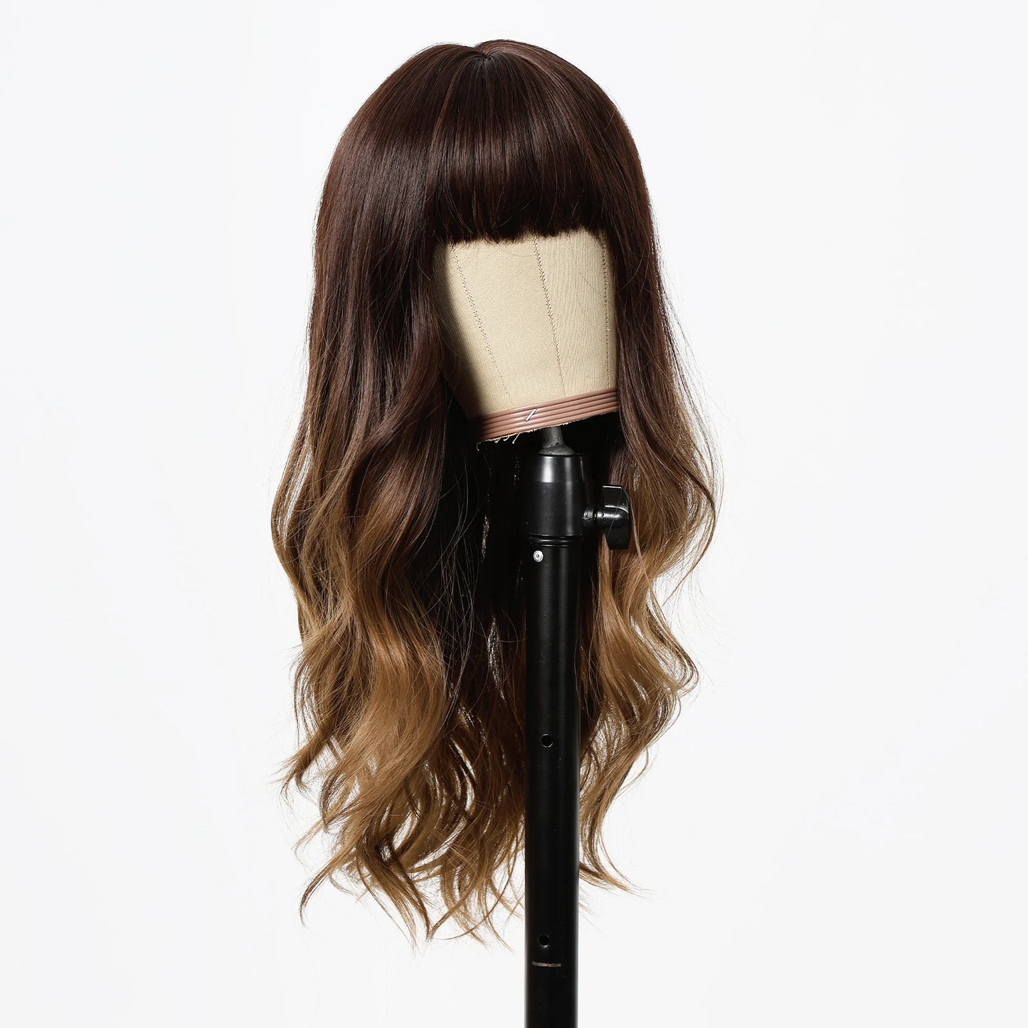 EASIHAIR Long Wavy Synthetic Wigs Natural Ombre Brown Wig with Bangs for Women Daily Cosplay Party Use Heat Resistant Fiber