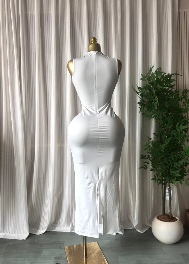 GLCMYAYA Women Sleeveless O-neck Stacked Ruched Side Up Bodycon Midi Maxi Dress 2026 Cocktail Even Birthday Party Trendy Dresses