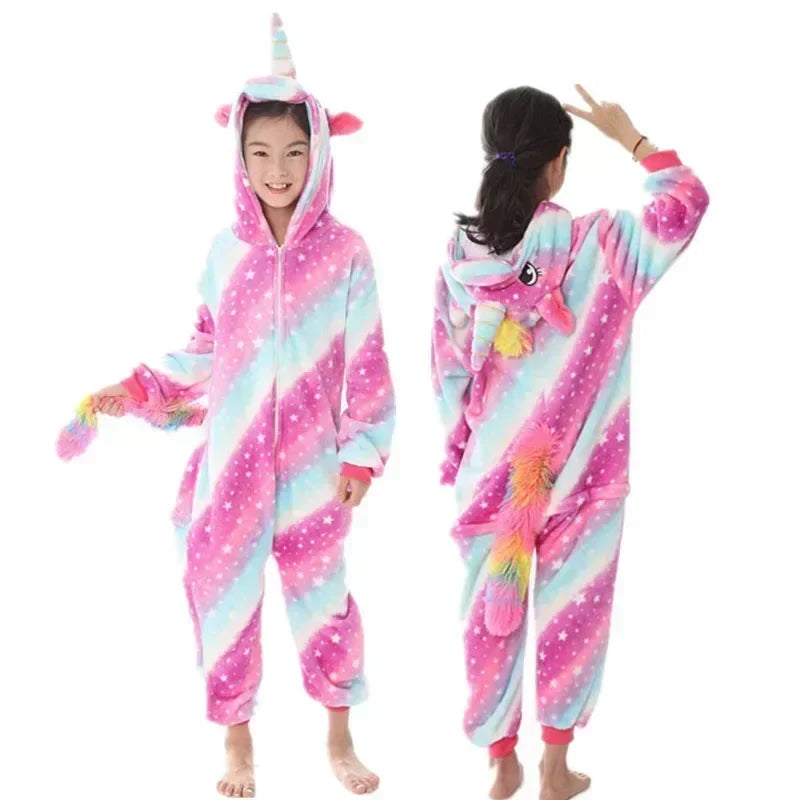 New Winter Unicorn Pajamas For Children Kigurumi Animal Pyjamas Kids Panda Onesie Boys Girls Sleepwear Dinosaur Jumpsuit