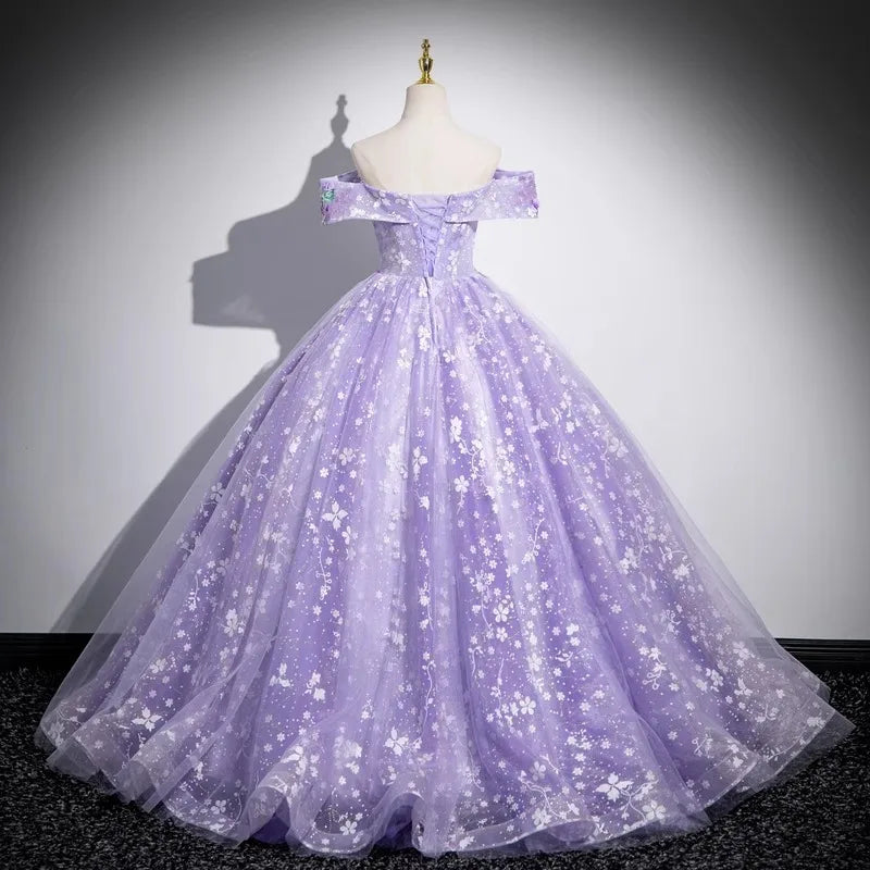 Elegant purple evening dress temperament one-shoulder solo puffy skirt student vocal music art exam annual meeting host