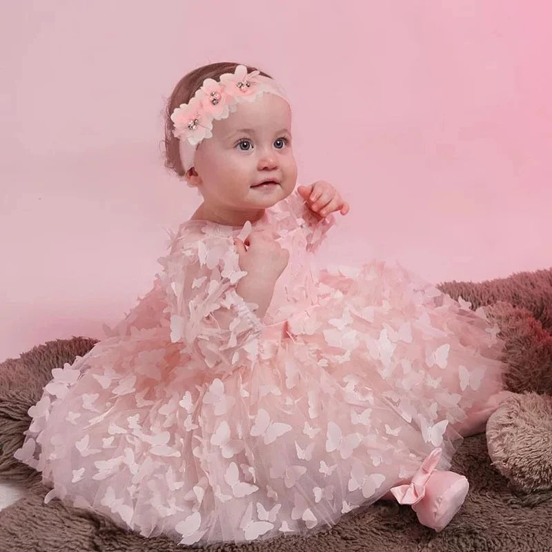2025 New 3-24 Months Newborn Dress Flowers Mesh Fashion Party Little Princess Baby Dress Christmas Birthday Gift Kids Clothes