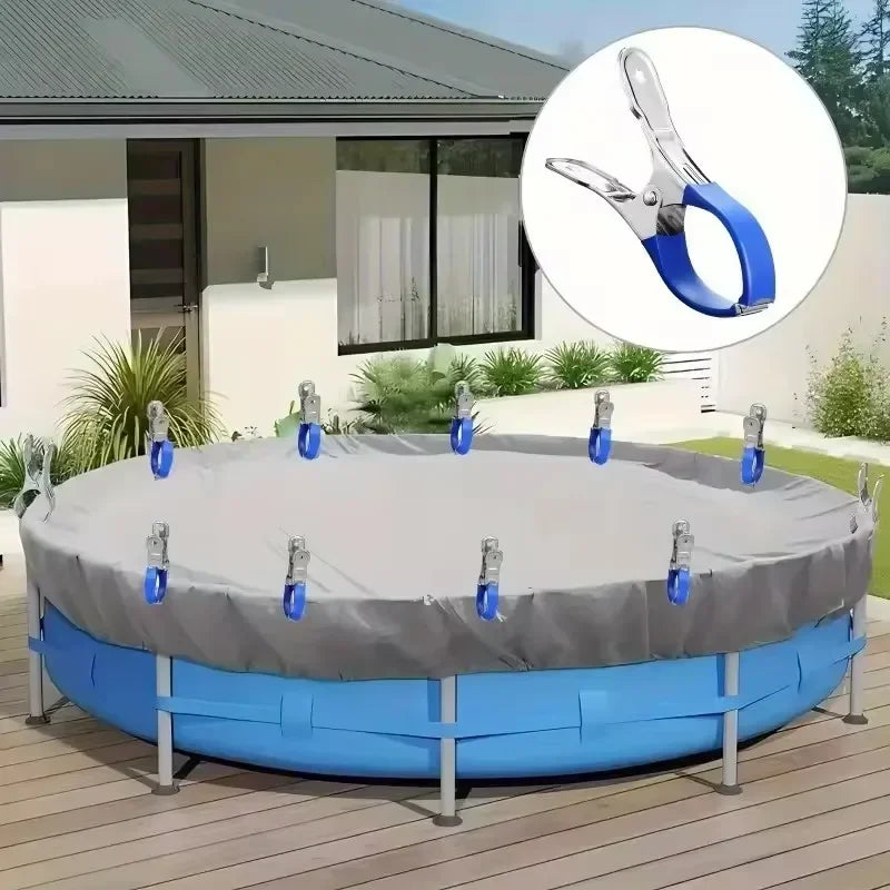 12/6pcs Durable Stainless Steel Pool Cover Clips with Blue/Black Plastic Handle - Suitable for Ground Pool Covers