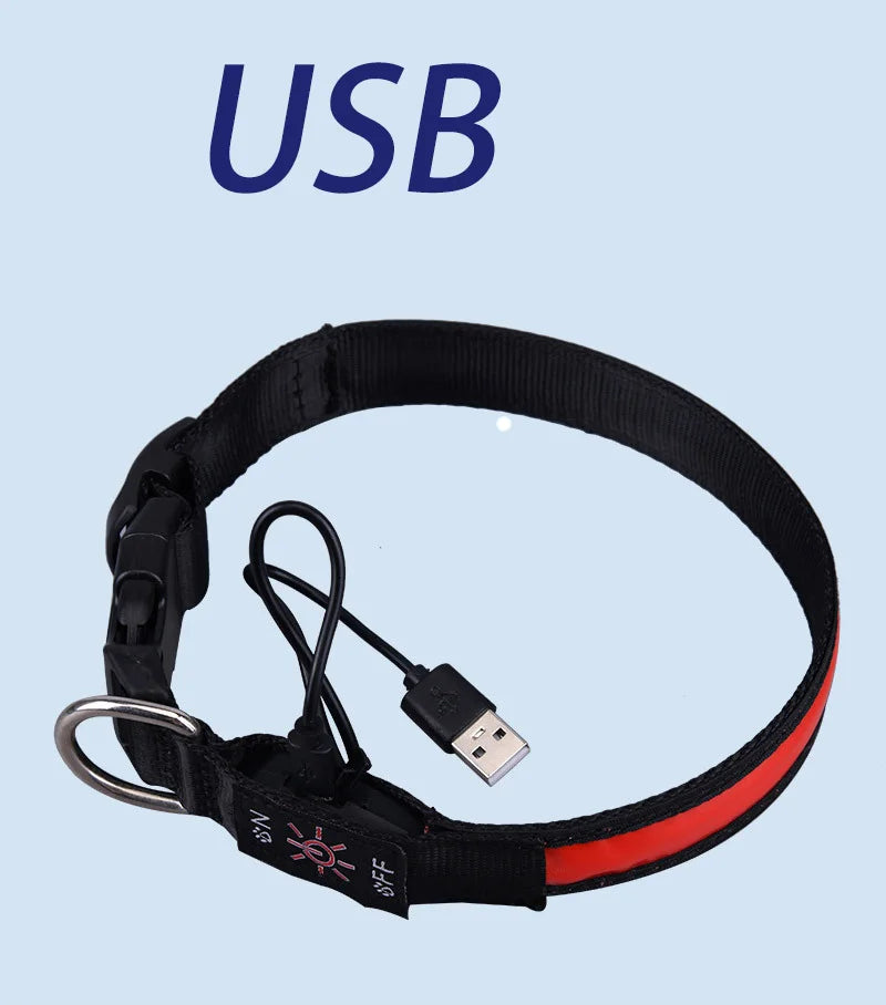 LED Dog Collar Adjustable USB Rechargeable 3 Modes Waterproof Nighttime Safety Reflective Leather Light-up Suitable For Pets