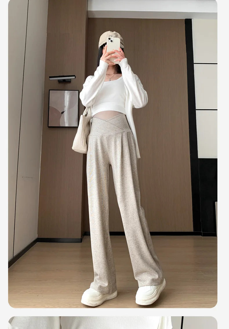 Maternity Pants Spring and Fall Wide-Legged Pants Low-Waisted Glutinous Pants Small Casual Straight Pants Maternity Clothing