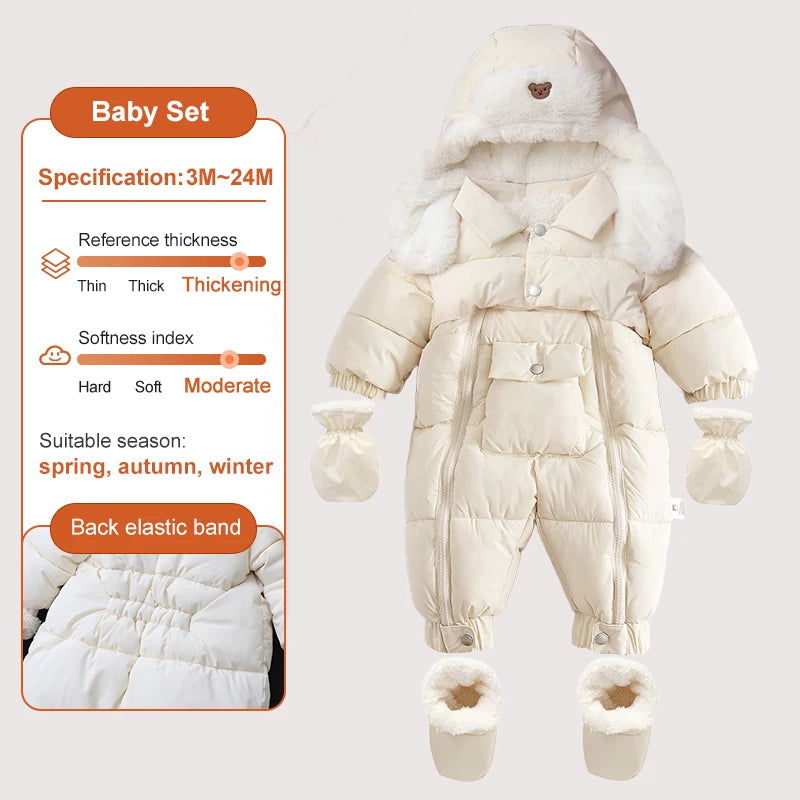Ircomll Winter Baby Jumpsuit Thick Warm Infant Hooded Inside Fleece Jacket Newborn Boy Girl Coat Overalls Cotton Down Jacket