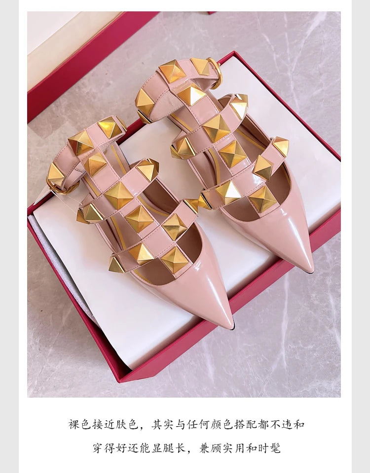 Women's Fashion Rivet High Heels 2023 Spring/Summer New Baotou Sandals Pointed Single Shoes