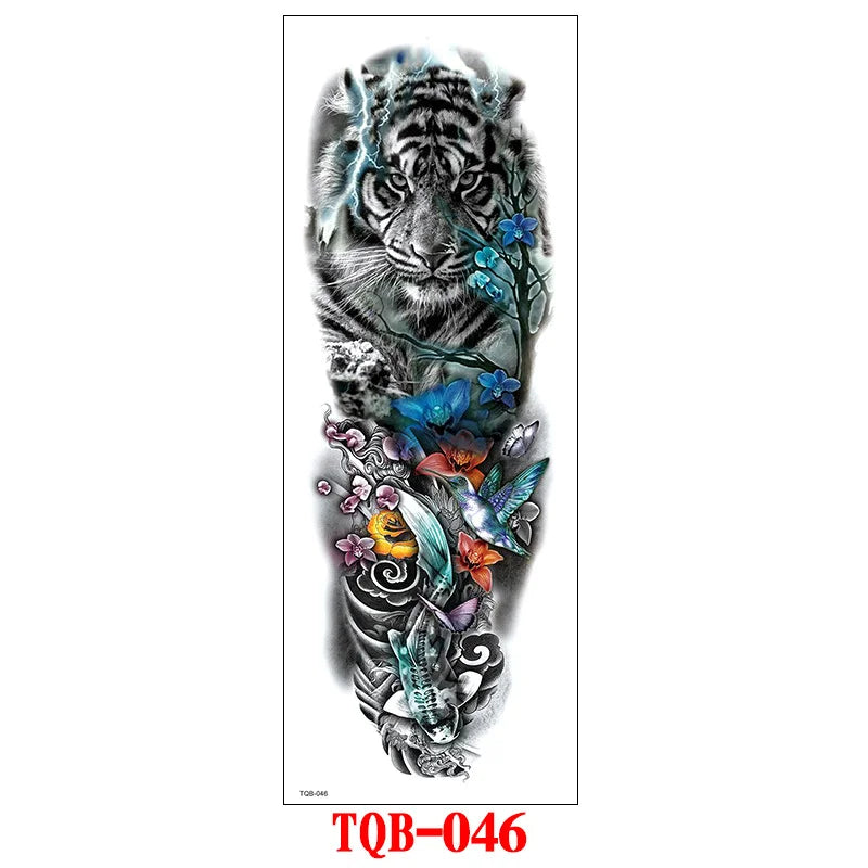 Waterproof Temporary Tattoo Stickers Clock Eye Large Arm Tattoo for Men Women Tiger Animal Fake Tatoo Sleeve