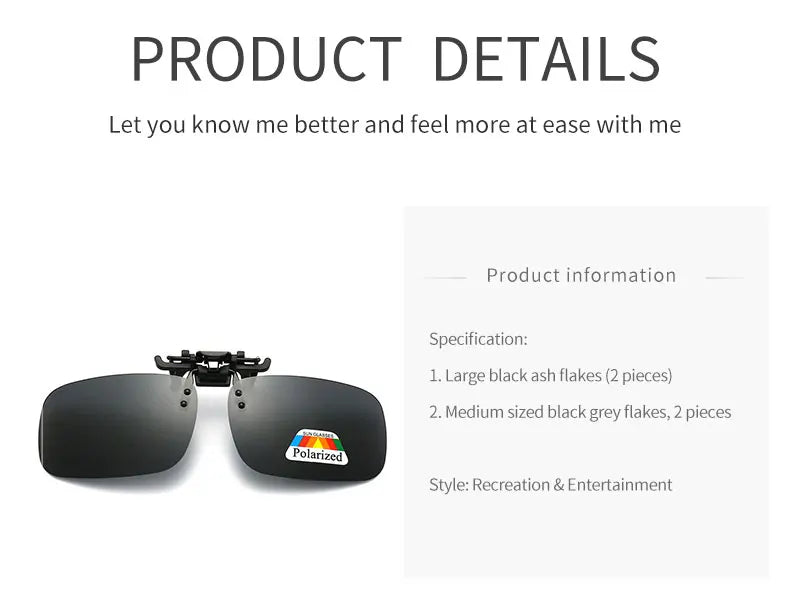 Polarized Clip Sunglasses 2Pcs Set Myopia Glasses Clip Driver Fishing Night Vision Myopia Clipon Sun Shading Eyeglasses