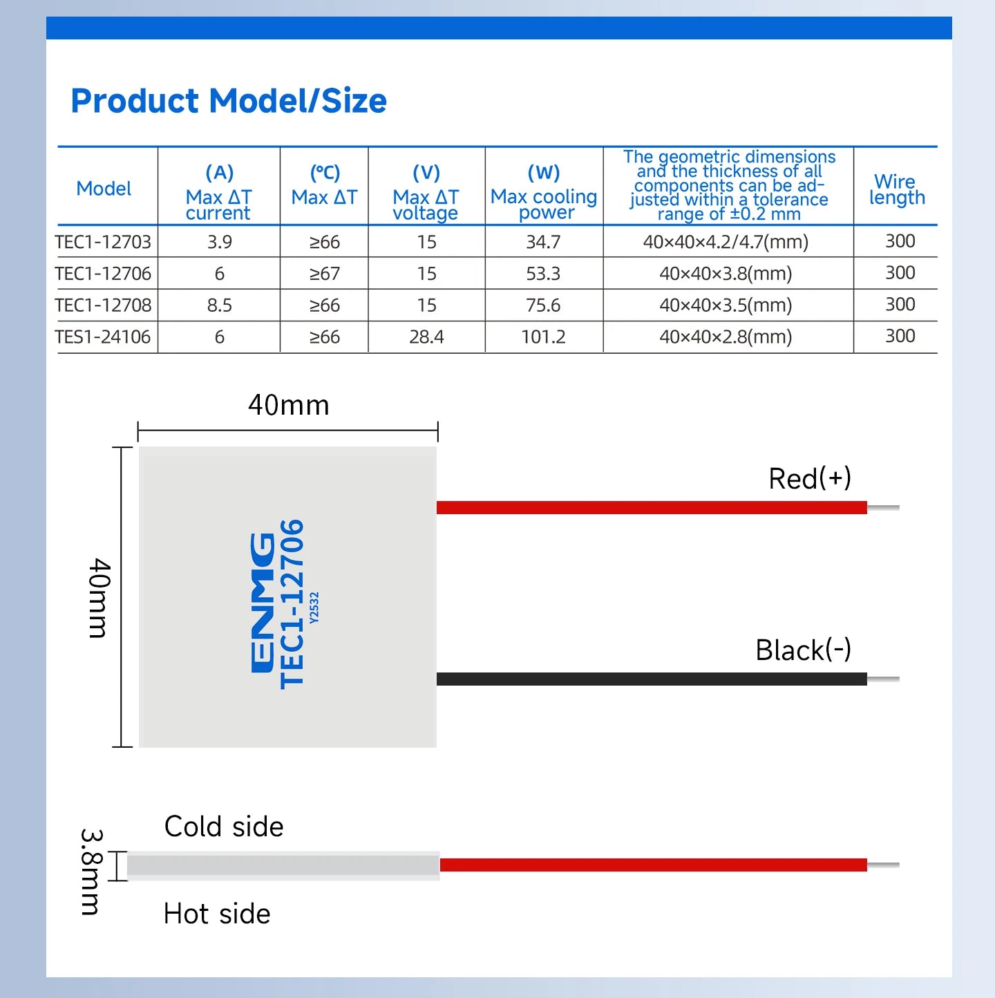 ENMG TEC1-12706 / TEC1-24106 Thermoelectric Cooling Module-12V/24V Peltier Cooler for DIY&Industrial Applications Peltier Effect