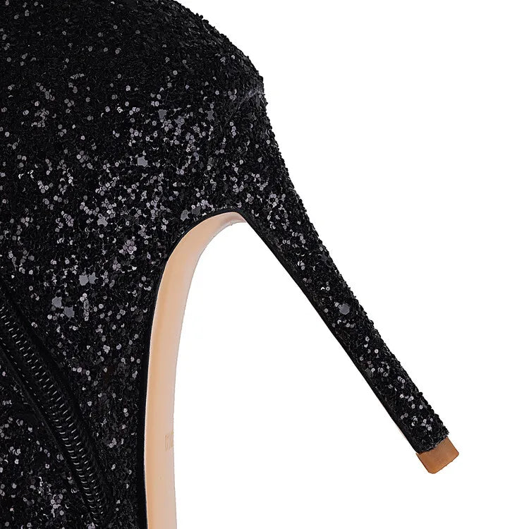 Ochanmeb Sexy Stiletto Heels Silver Red Glitter Boots Women Thin High Heeled Bling Bling Gold Sequined Knee-high Long Boot Party