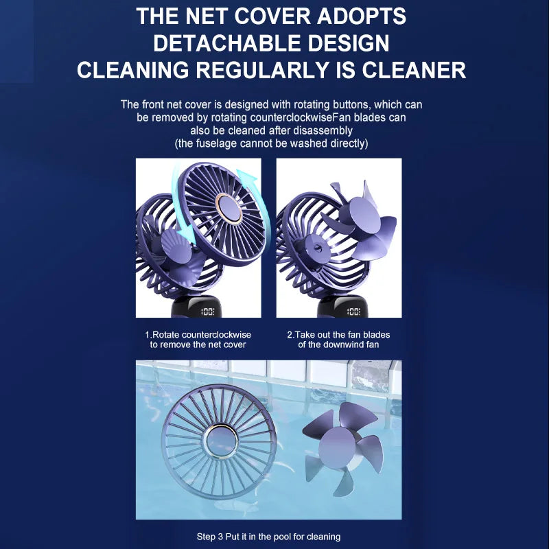 Handheld Mini Electric Fan Foldable Portable Neck Hanging Fans 5 Speed USB Rechargeable Fan With LED Display Screen Phone Stand