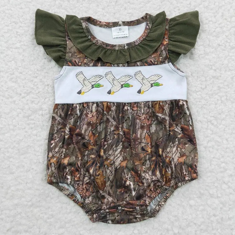 4.14y NEW stock baby girls summer romper wholesale boutique embroidery pattern floral flowers purple flying sleeves onesie