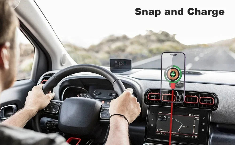 15W Magnetic Car Phone Holder Mount Wireless Charger Fast Charging Rotation Magnetic Car Phone Stand for IPhone 16 15 14 13 12