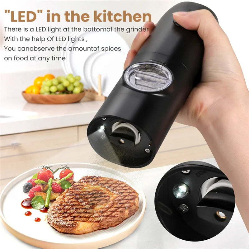 Electric Automatic Salt and Pepper Grinder Set with Led Light Grinder Set Spice Mill Adjustable Spices Grinder Kitchen Tools