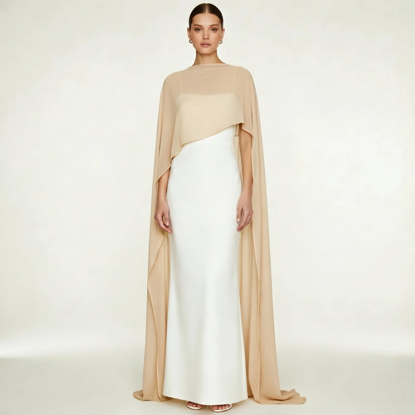 Women Chiffon Long Cape High Low Flowy Poncho Sheer Mesh Shawl and Wraps for Evening Dress Wedding Cover Up Capelet