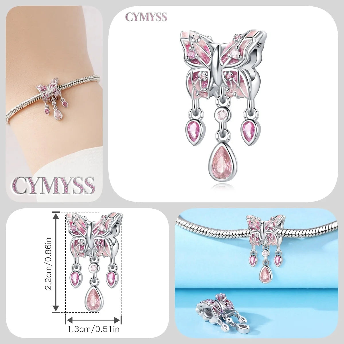 925 Sterling Silver Plated Bee Sunflower Butterfly Charm Pendant Fine Jewelry Women DIY Bracelet Necklace Birthday Party Gift