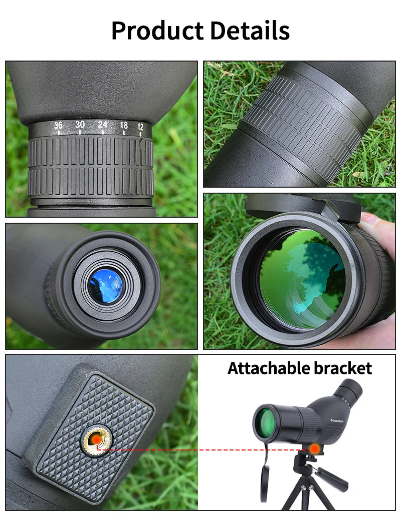12-36X50 HD Zoom Monocular Spotting Scope Powerful Telescope Bak4 Prism Waterproof Anti-Fog for Outdoor Camping Bird Watching