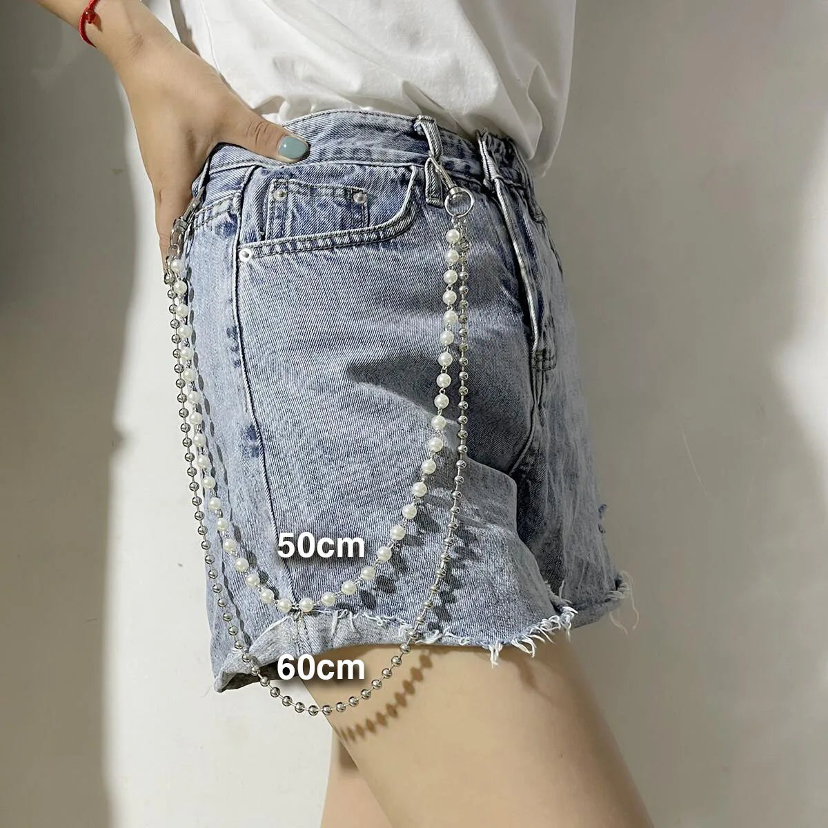 Round Cute White Pearl Belly Chain for Women Trousers Hipster Pant Jean Resin Keychain Ring Clip Tassel Art Accessory