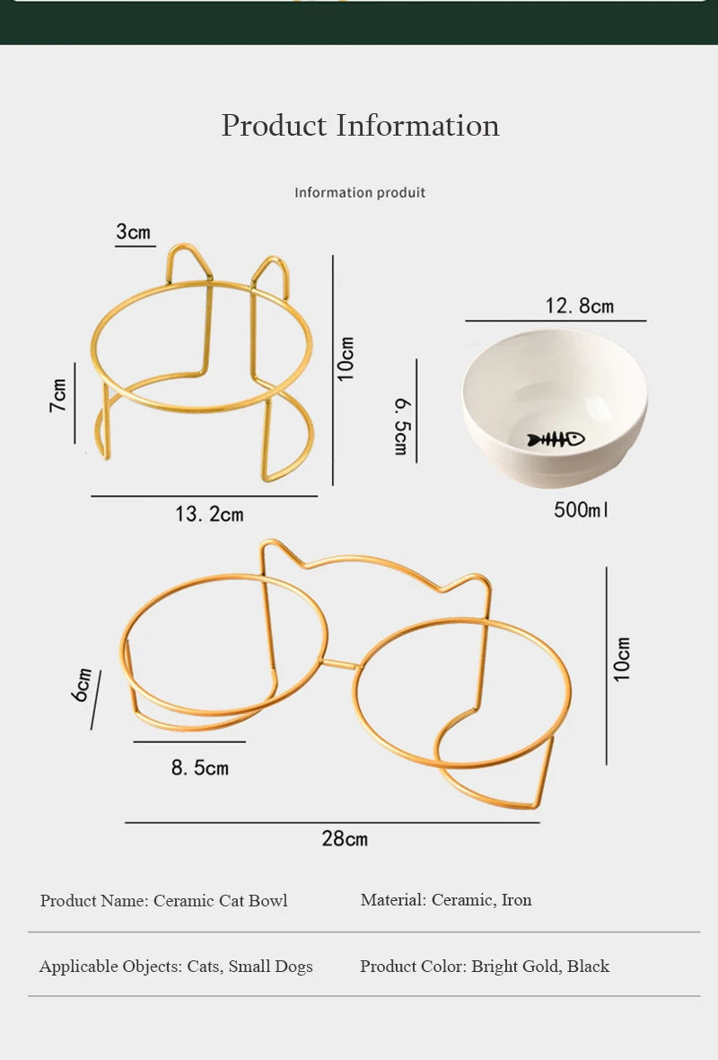 500ML Pet Ceramic Bowl Kitten Puppy Ceramic Bowl Water Feeder Cat Food Feeding Dish Dispenser with Raised Stand Cat Accessories