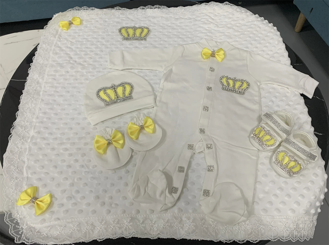 5pcs Baby Girl Outfits Set Welcome Home Hosptial Infant Receiving Blanket Pillow Bed Hat Mittens Romper Set