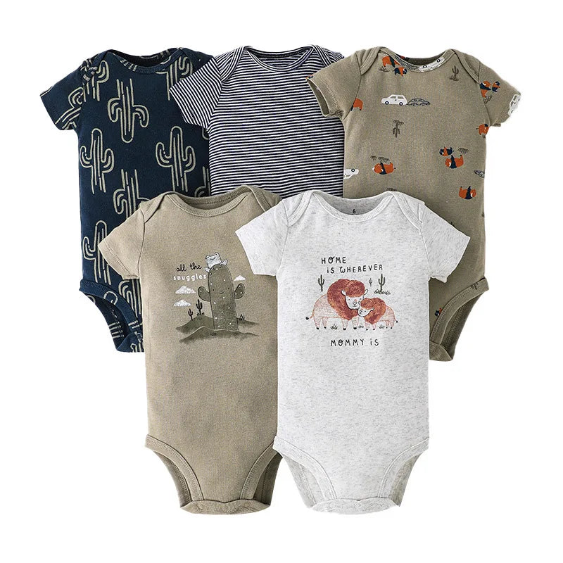 5 Pairs Newborn Baby Bodysuit Short Sleeve Infant Jumpsuit Short Sleeve Cotton Overalls Newborn Infant Jumpsuit  Kids Baby Roup
