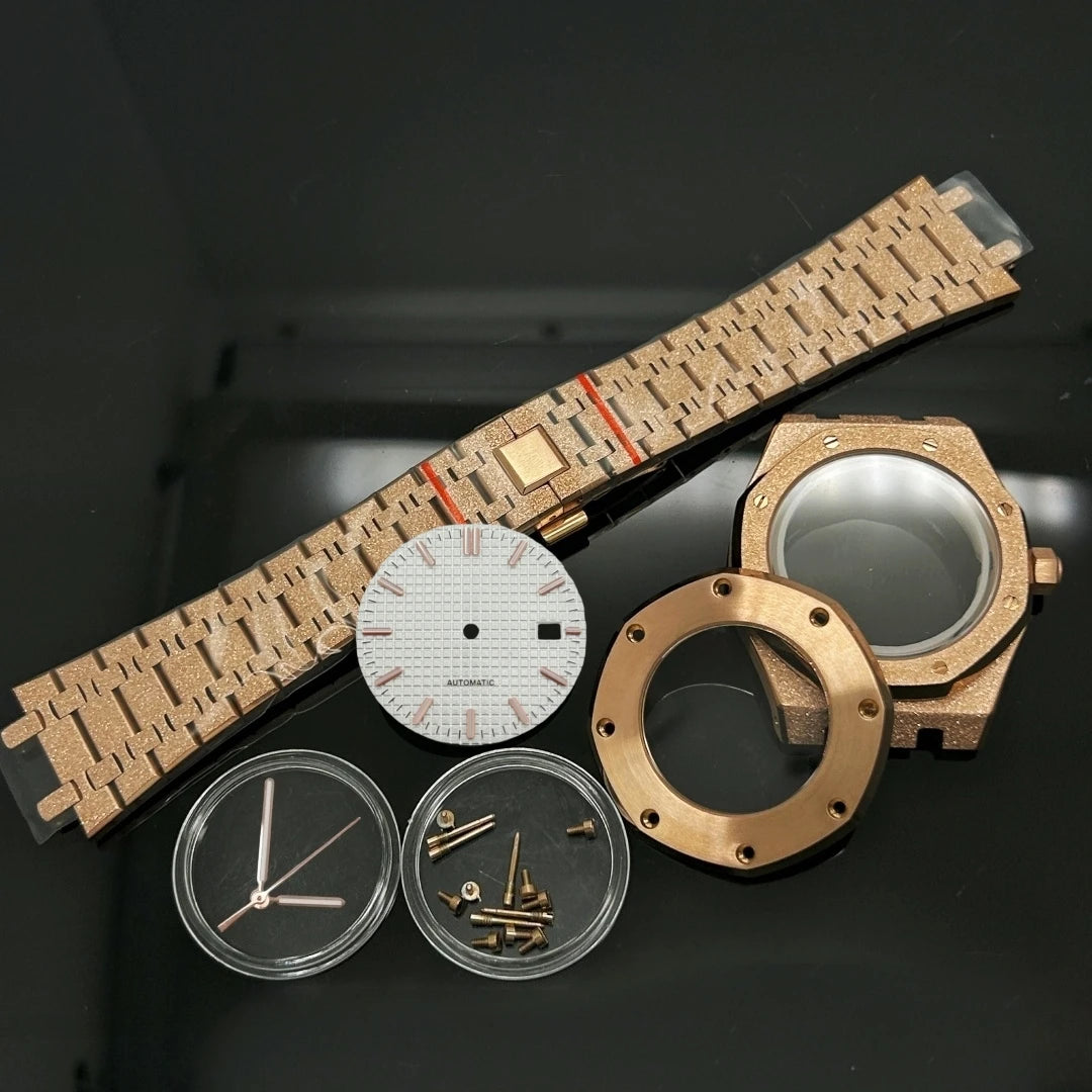 41mm Gold Black Matte Star Sand Steel Case Strap with 31.8mm Watch Dial for Oak NH35 NH36 NH70 Automatic Movement Watch Hands
