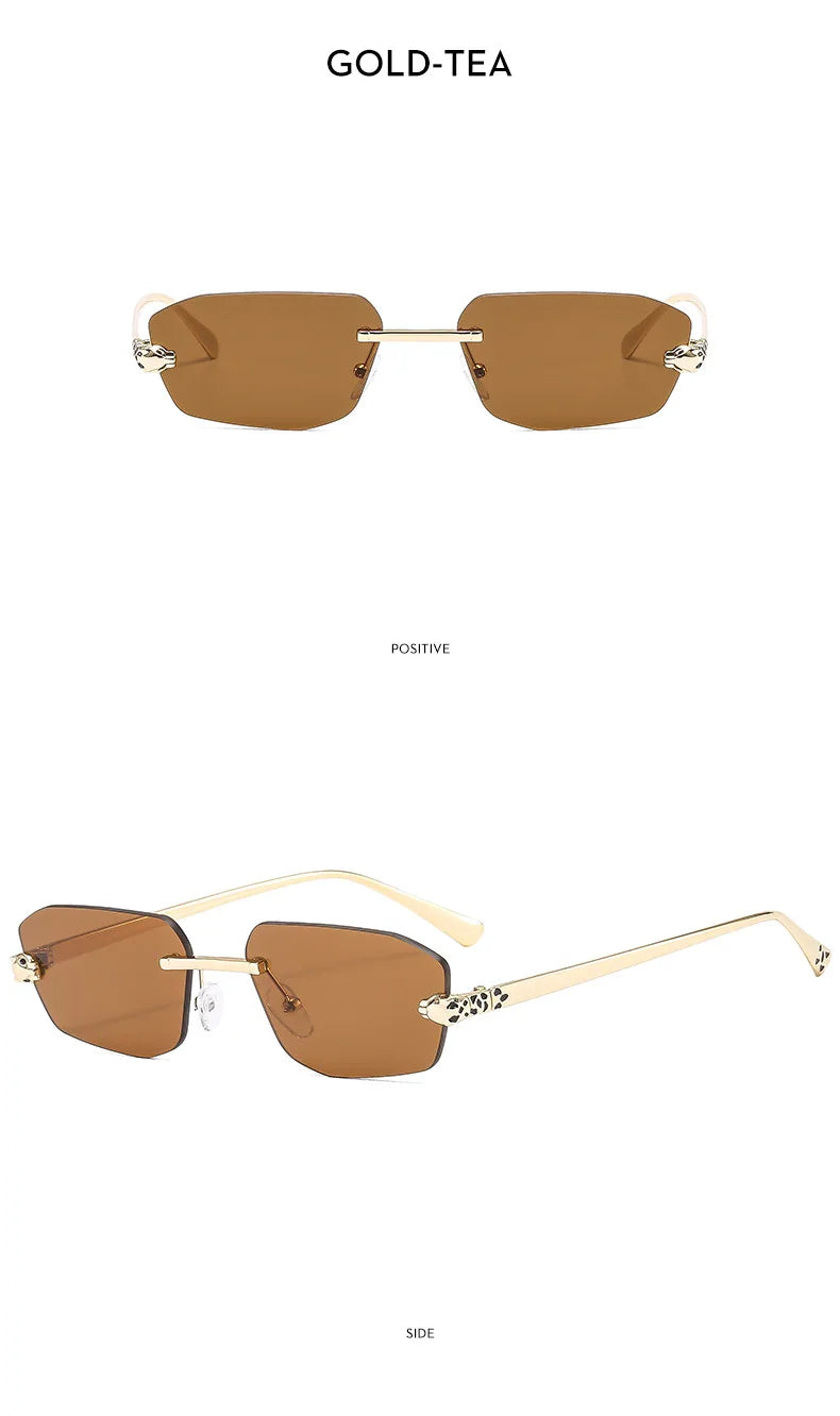 Popular Brand Brown Square Women Sunglasses Fashion Luxury Rimless Rectangle Sun Glasses Female Shades UV400 Vintage Eyewear