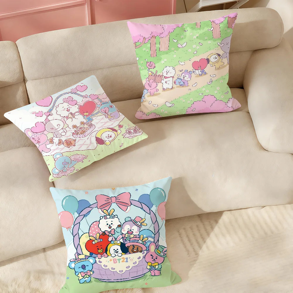 Cute Cartoon Characters B-BT-21 Pillow Case Suitable For Bedrooms Living Rooms Cars Home Decoration