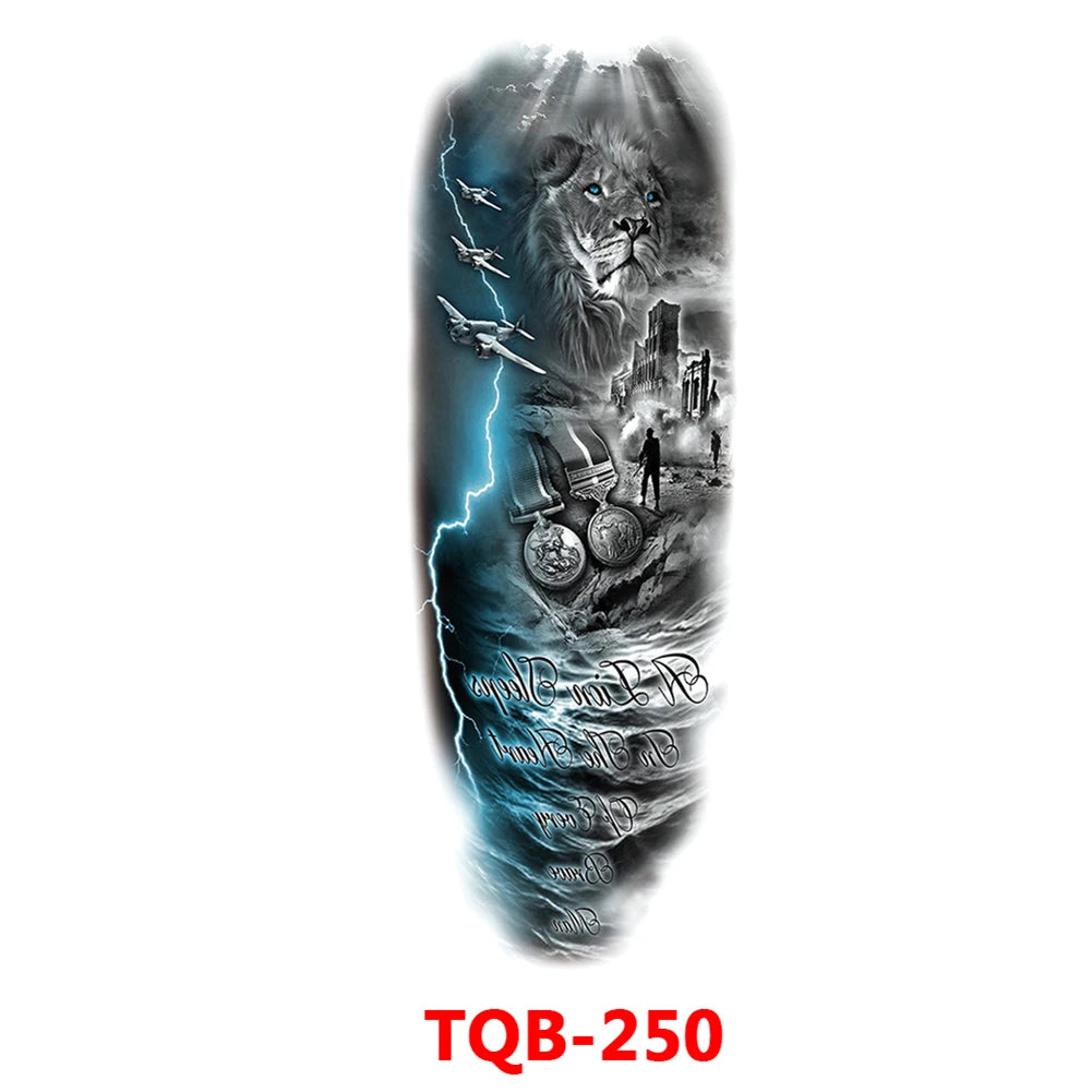 Large Arm Sleeve Tattoo Rose Gear Clock Eye Waterproof Temporary Tatto Sticker Lion Wolf King Body Art Full Fake Tatoo Women Men