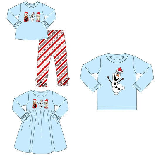 Christmas 3-piece boutique children's suit long-sleeved lace snowman print trousers striped print girl suit baby dress shirt