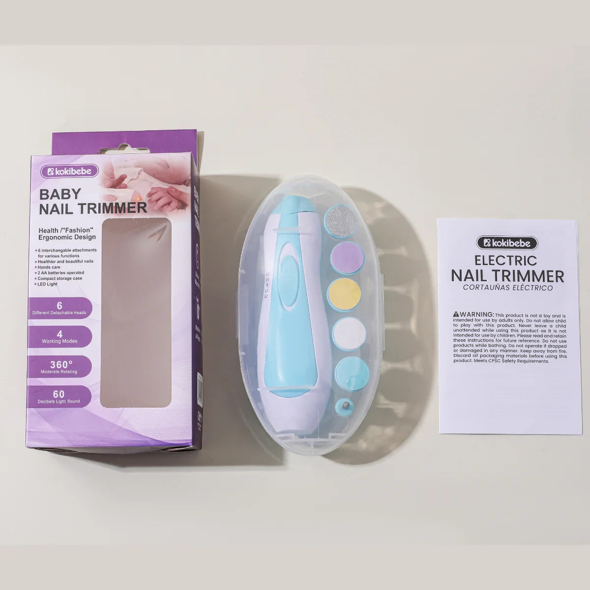 Electric Baby Nail Trimmer Set with 6 Grinding Heads | Safe Infant Nail File for Newborns & Toddlers, 4 Color Options