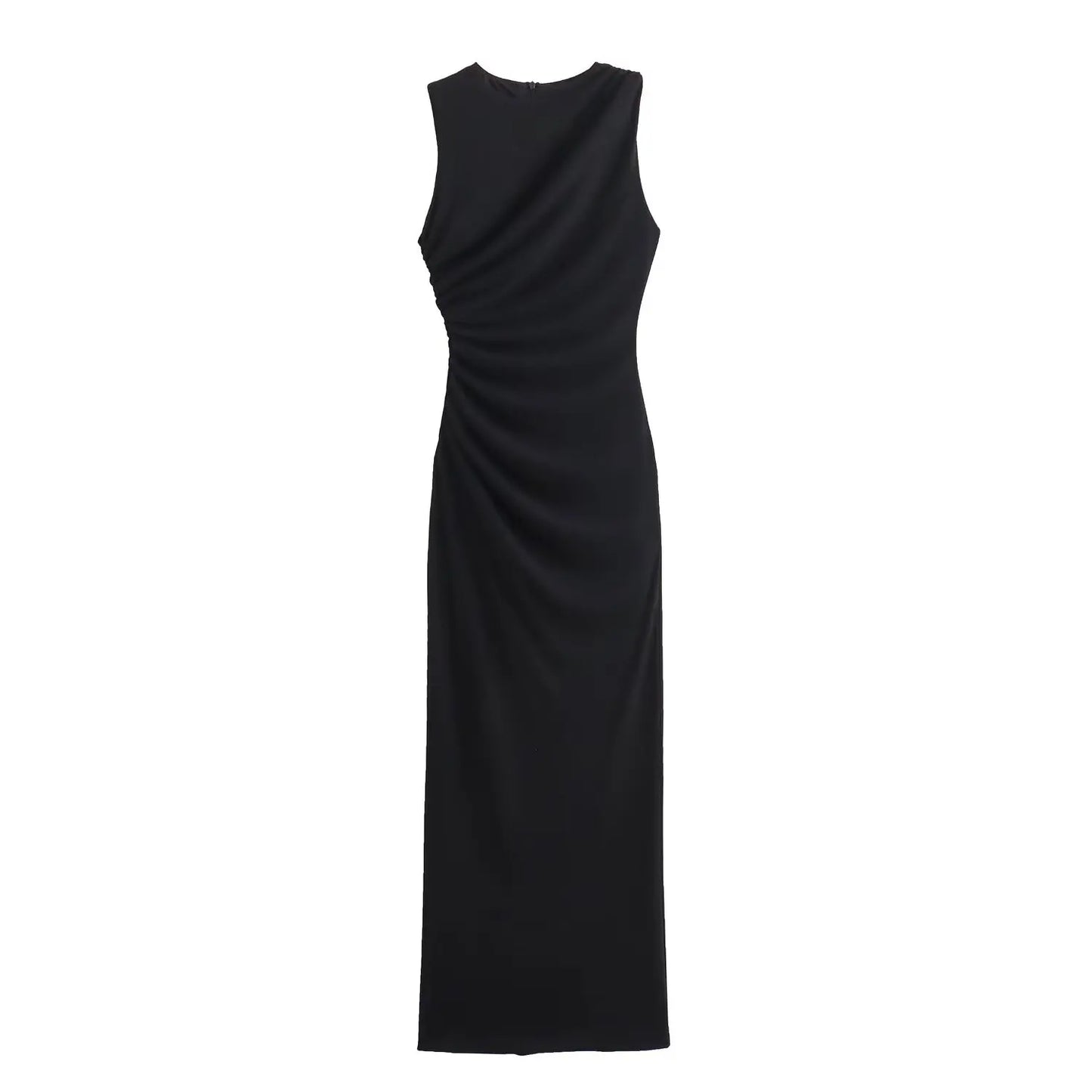 Autumn O-Neck Sleeveless Mesh Pleated Midi Dress Women Back Zipper Decoration Slim Vest Dress Female Sexy Elegant Wear 2025 New