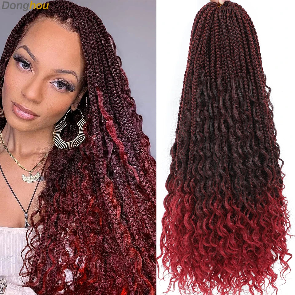 14 18 24 Inch Boho Box Braids Crochet Braids Curly Ends 1B 30 27 #4 Bug 8 Colors Ombre Goddess Bohemian Box Braids Crochet Hair