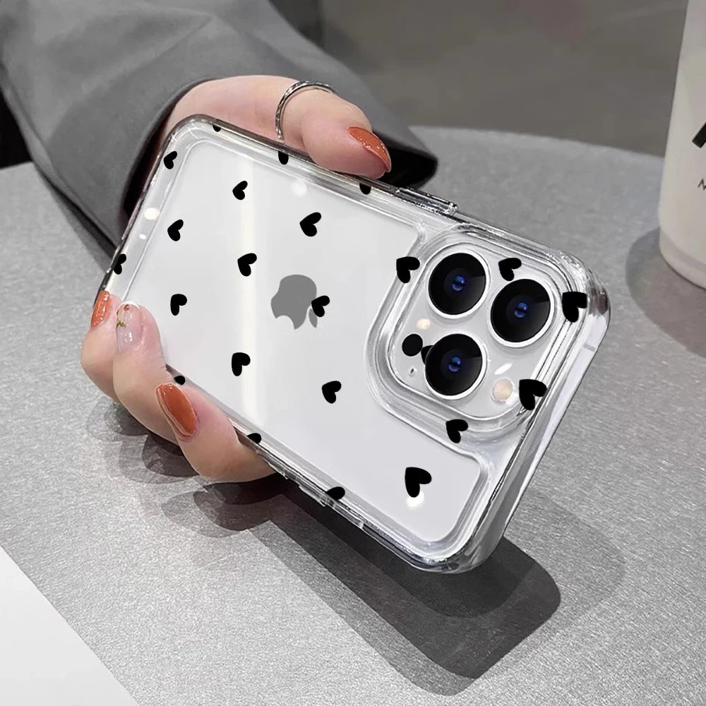 TPU Cute Love Heart Pattern Phone Case For iPhone 17 16 15 14 13 12 11 Pro Max X XS XR 7 8 Plus Shockproof Silicone Clear Cover