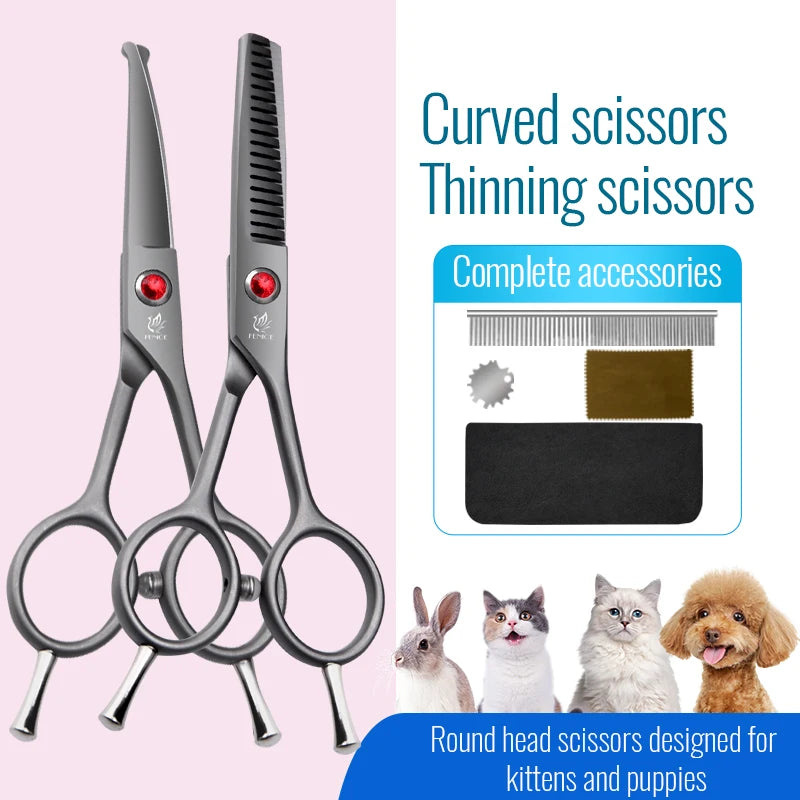 Fenice 4.5 Safety Round Tip Pet Dog Cat Grooming Cutting Scissors Dogs Hair Cutting Shear for Eyes/Face/Foot/Nose