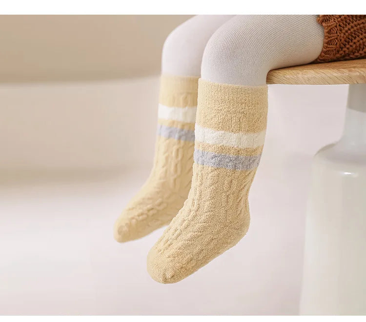 3/5 Pairs Winter Warm Baby Mid Tube Socks Soft Thickned Striped Newborn Socks Toddler Socks For Boys And Girls