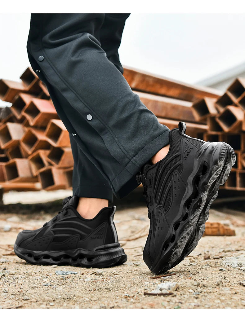 Rotating Button New Safety Shoes Men Anti-smash Anti-puncture Work Shoes Fashion Men Sport Shoes Security Protective Boots Men