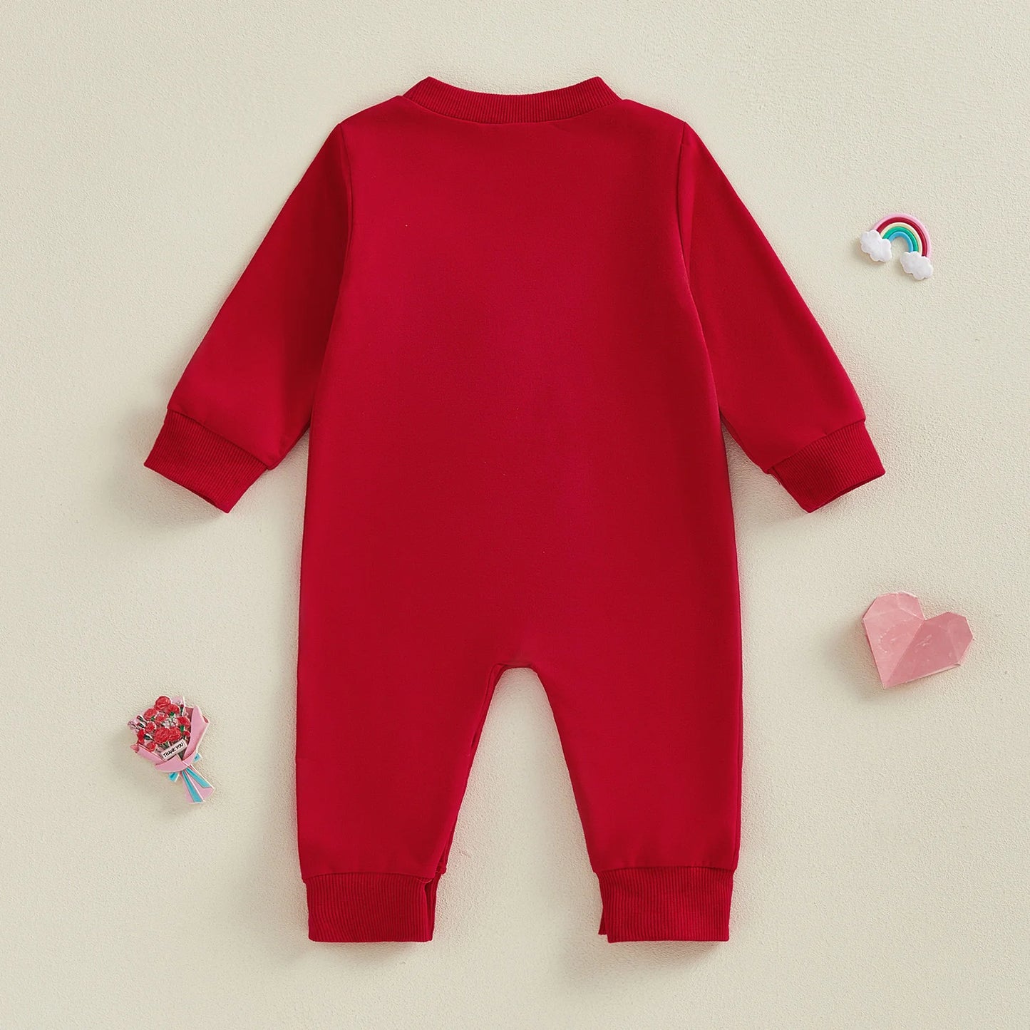 Spring Valentine's Day Infant Baby Boys Jumpsuit Casual Long Sleeve Heart Embroidery Romper Outfit Clothes
