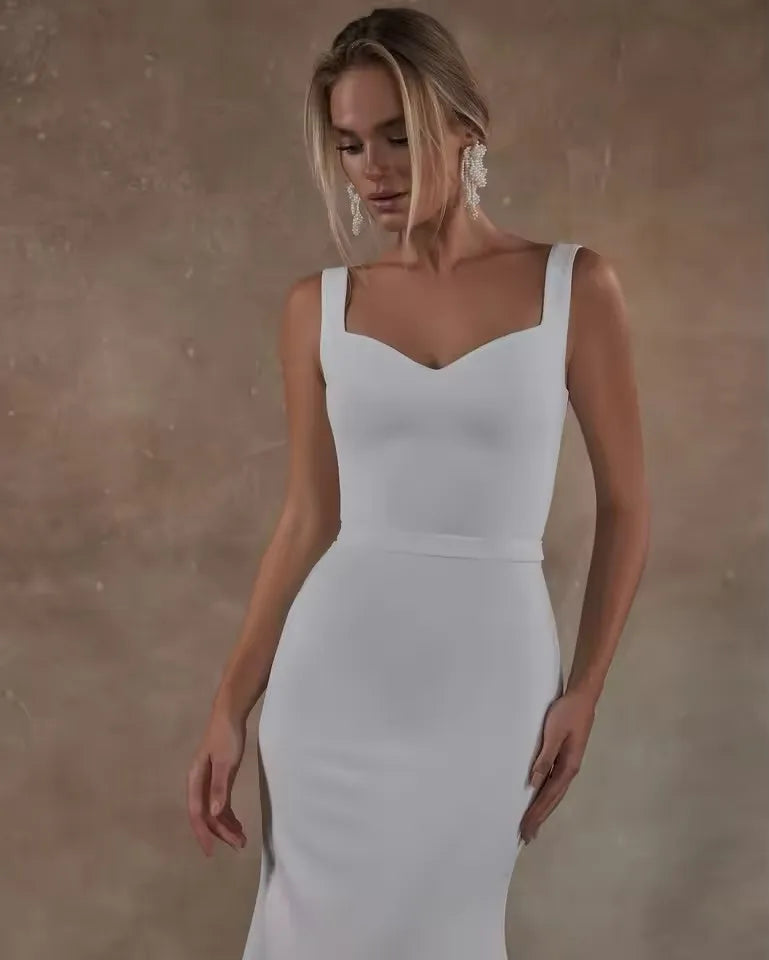 Customized Vintage Mermaid Wedding Dresses Simple Civil Brides Dress Backless Buttons Wedding Gown Women Long Bridal Dress
