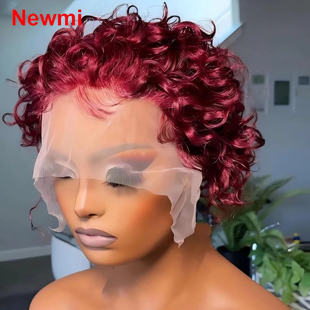 Pixie Cut Wig Human Hair Wigs Transparent 13x1 Lace Front Wigs Brazilian Remy 100% Human Hair Short Curly Human Hair Wig