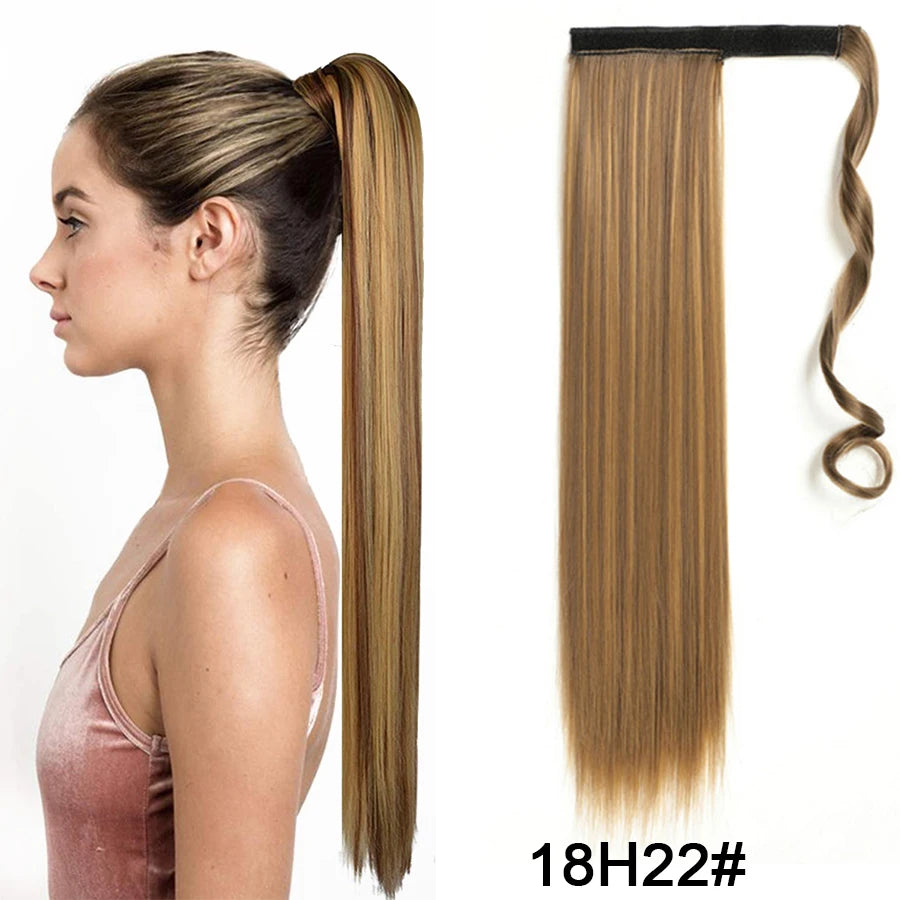 Synthetic Ponytail Long Straight Wrap Around Ponytail Hair Extension Heat-Reistant Fiber Pony Tail Fake Hairpieces For Women