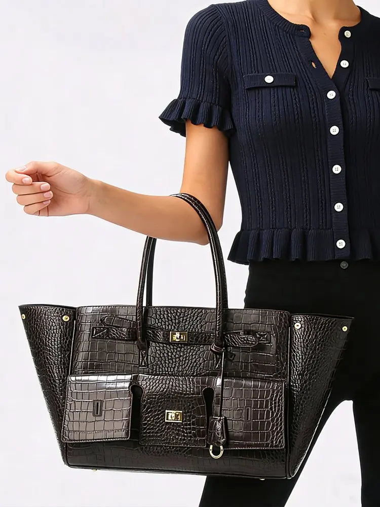 Luxury Leather Diaper Bag For Women Minimalist Design Handbag Elegant Classic Commuter Large Capacity Bag