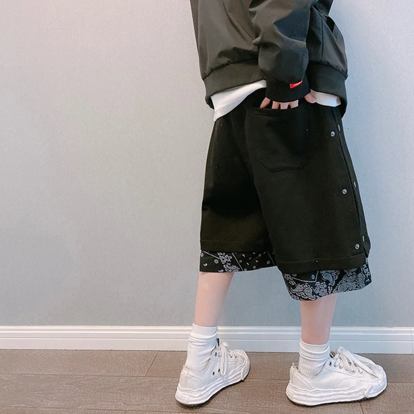 Men's Faux 2 Layer Breasted Bandana Shorts Spring Summer High Street Pants Oversize Paisley Harajuku Hip Hop Trousers 2025 Z1