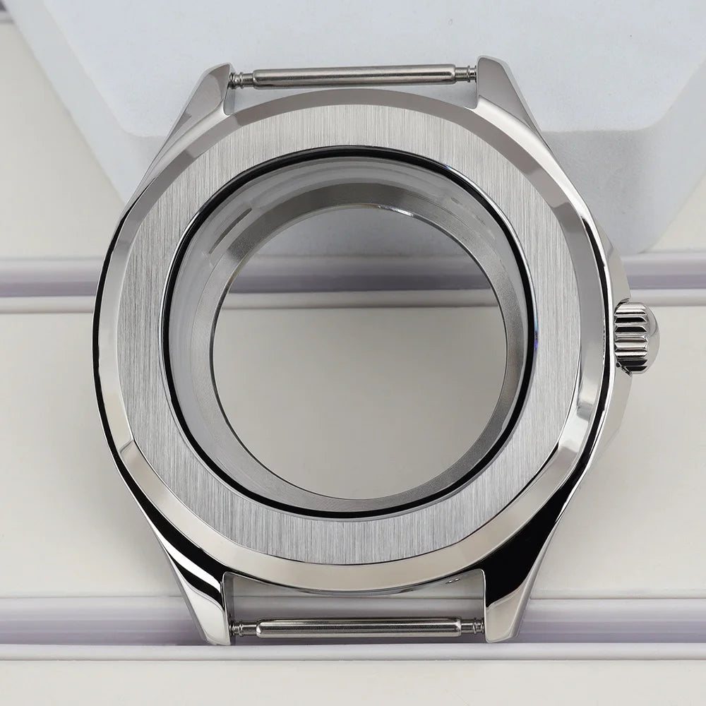 42mm Silver NH35 Watch Case Polished Brushed Black strap SapphireGlass For Nautilus AQUANAUT Cases Part NH35 NH36 NH38 32mm Dial