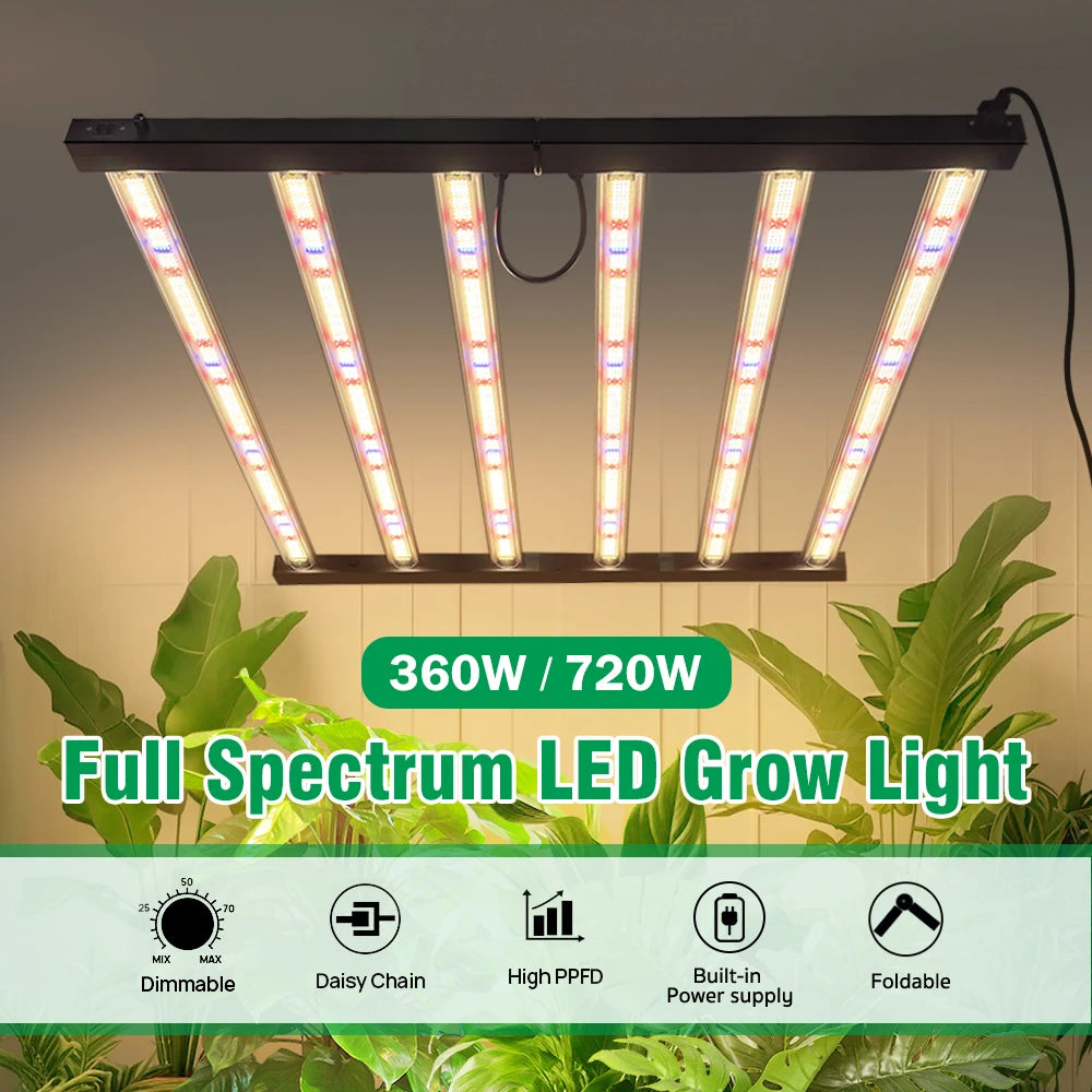 Full Spectrum LED Grow Light 360W 720W AC100-277V 660nm 730nm 395nm LM281B High PPFD Growth Lamp For Greenhouse Plants