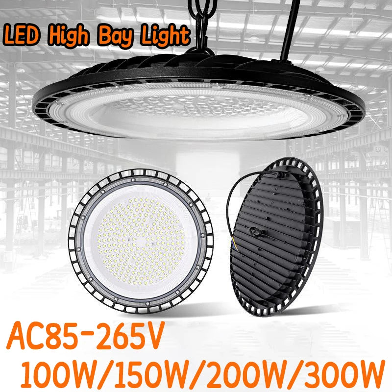 Super Bright UFO LED High Bay Light AC85-265V 100W-300W IP65 Waterproof Commercial Industrial Garage Workshop Gym Market Lamp