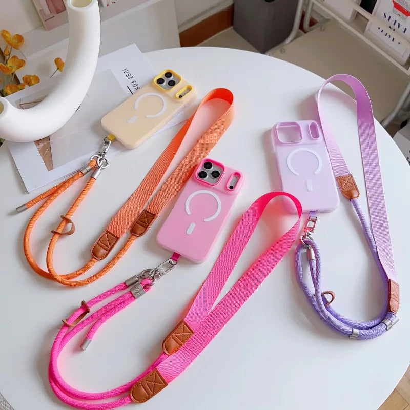 Universal Lanyard Case For iPhone 17 Pro Max 14 12 11 13 15 16 Plus Magnetic Shockproof Candy Crossbody Neck Cord Strap Cover