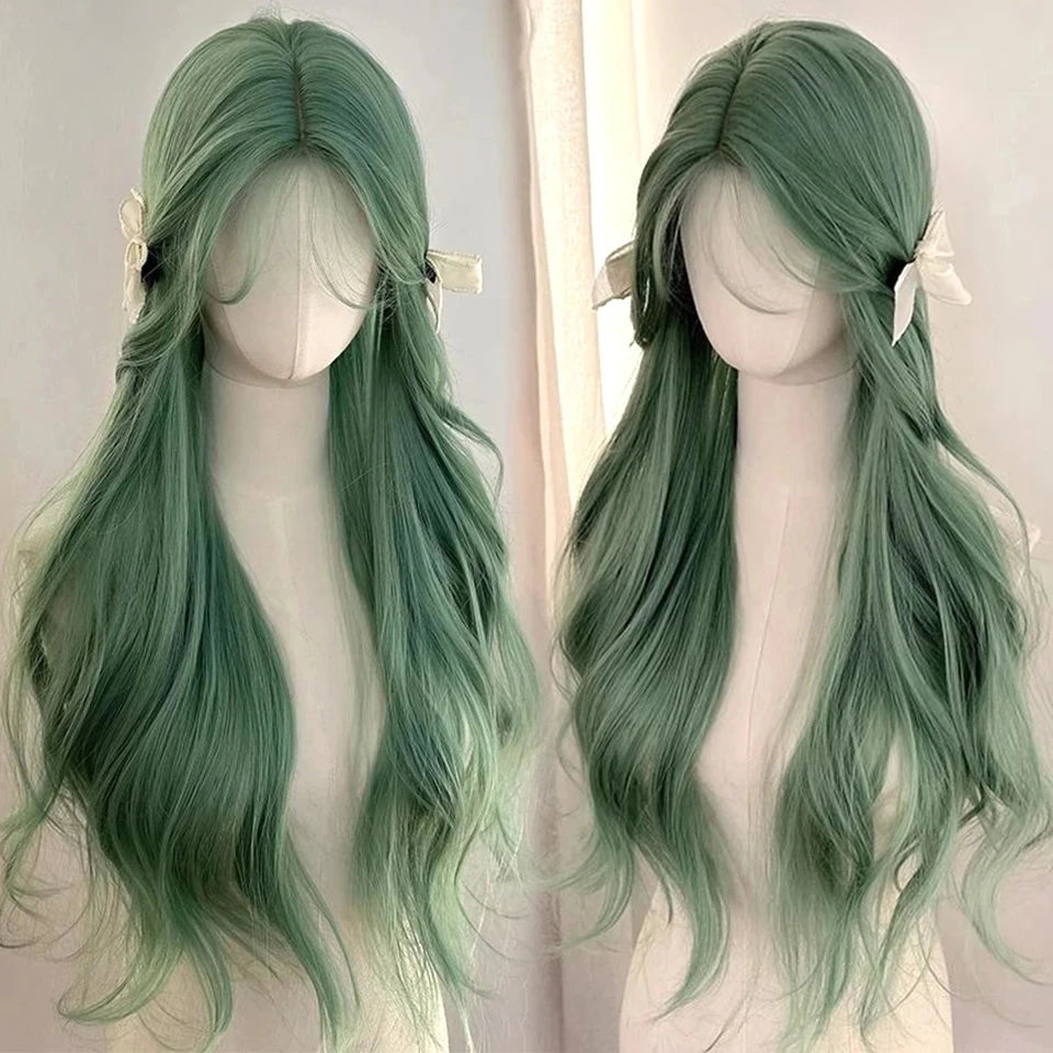 Synthetic Long Curly Wavy Lolita Wig with Bangs Wig Girl Cute Ombre Pink Blonde Black Cosplay Party Halloween Harajuku Wig