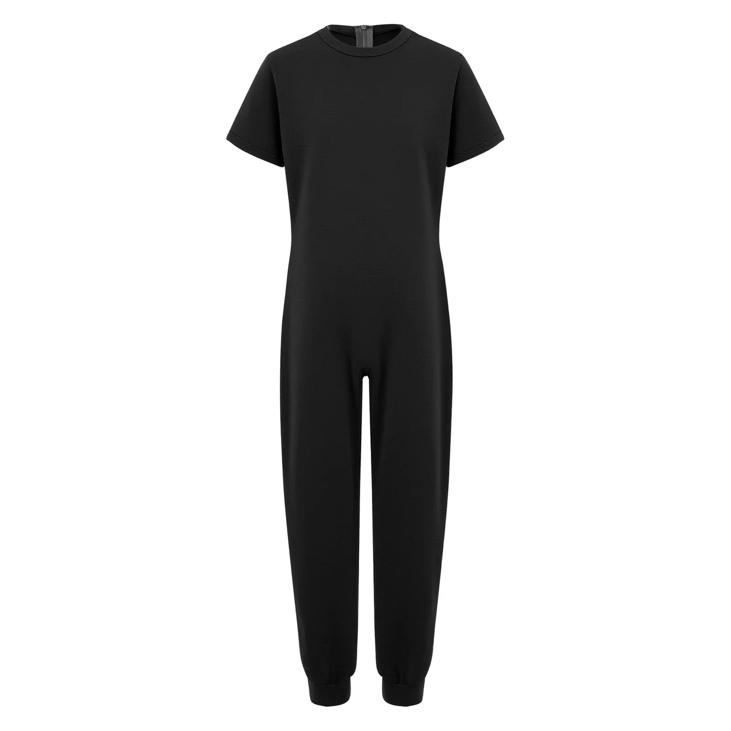 Kids Boys Girls Special Needs Adaptive Clothing Cotton Round Neck Short Sleeve Back Zipper Solid Color Full Body Jumpsuit Romper